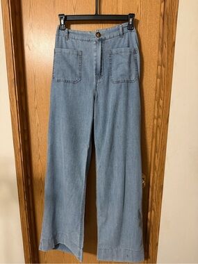 Entro Chambray Wide Leg Pants Size Small Tencel Lyocell Patch Pocket Lightweight